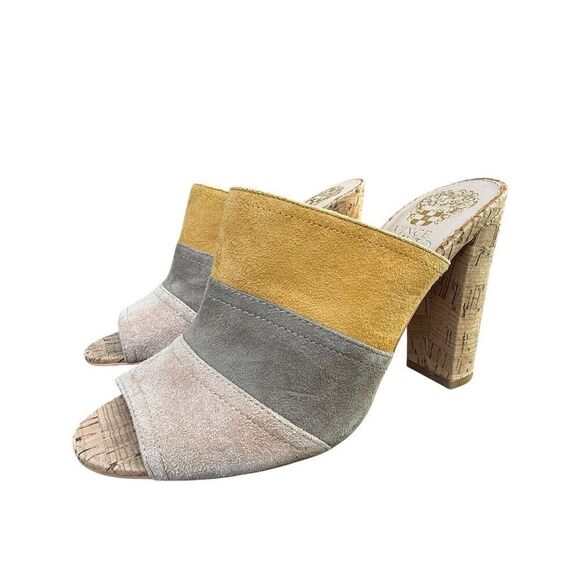 Vince Camuto Women's Color Block Suede Mules Multicolor Shoes Heels Size 7.5M - Picture 2 of 12